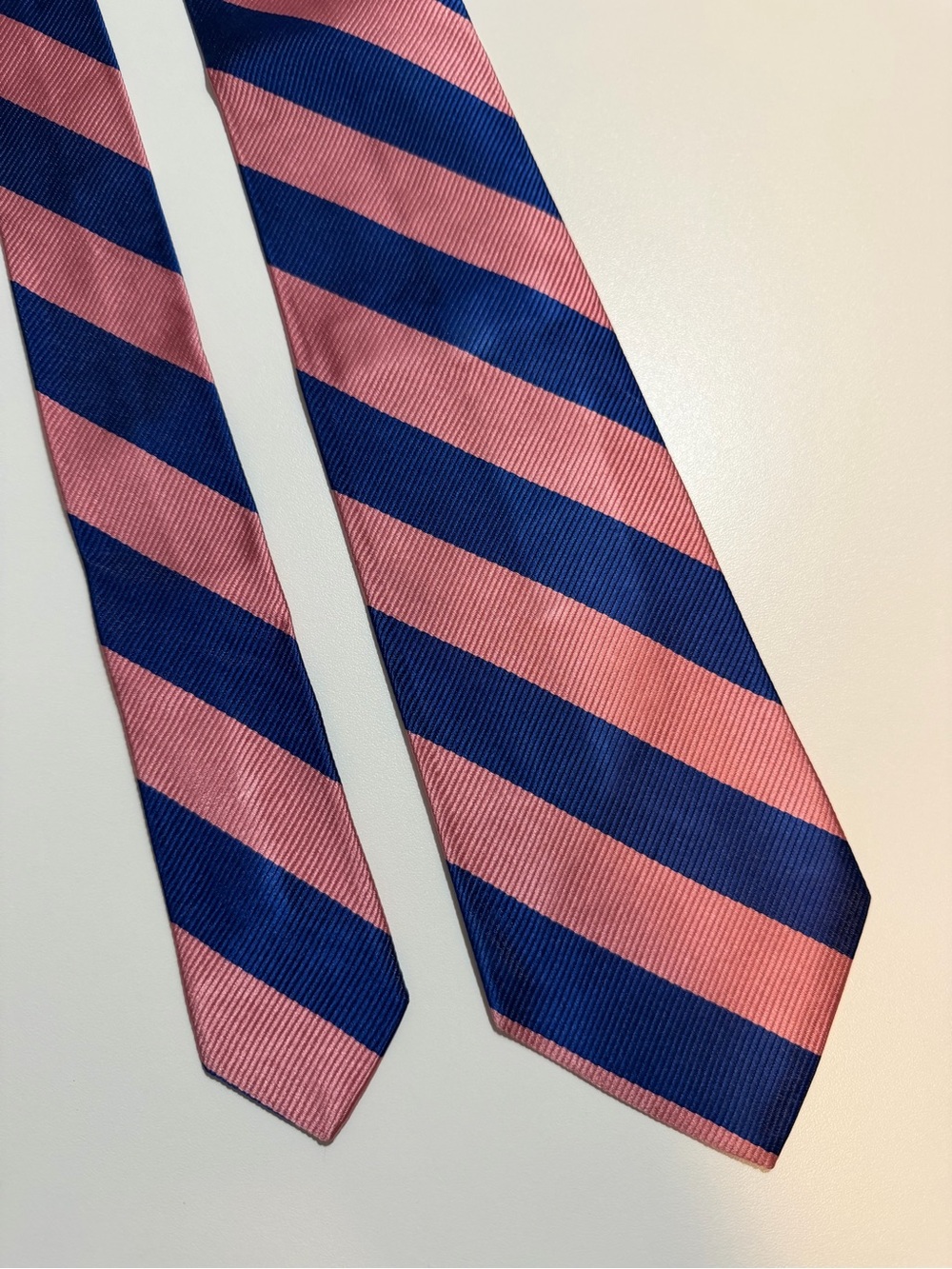 J. Crew Blue Pink Stripes Woven Repp 100% Silk Long Tie Necktie Made in Italy